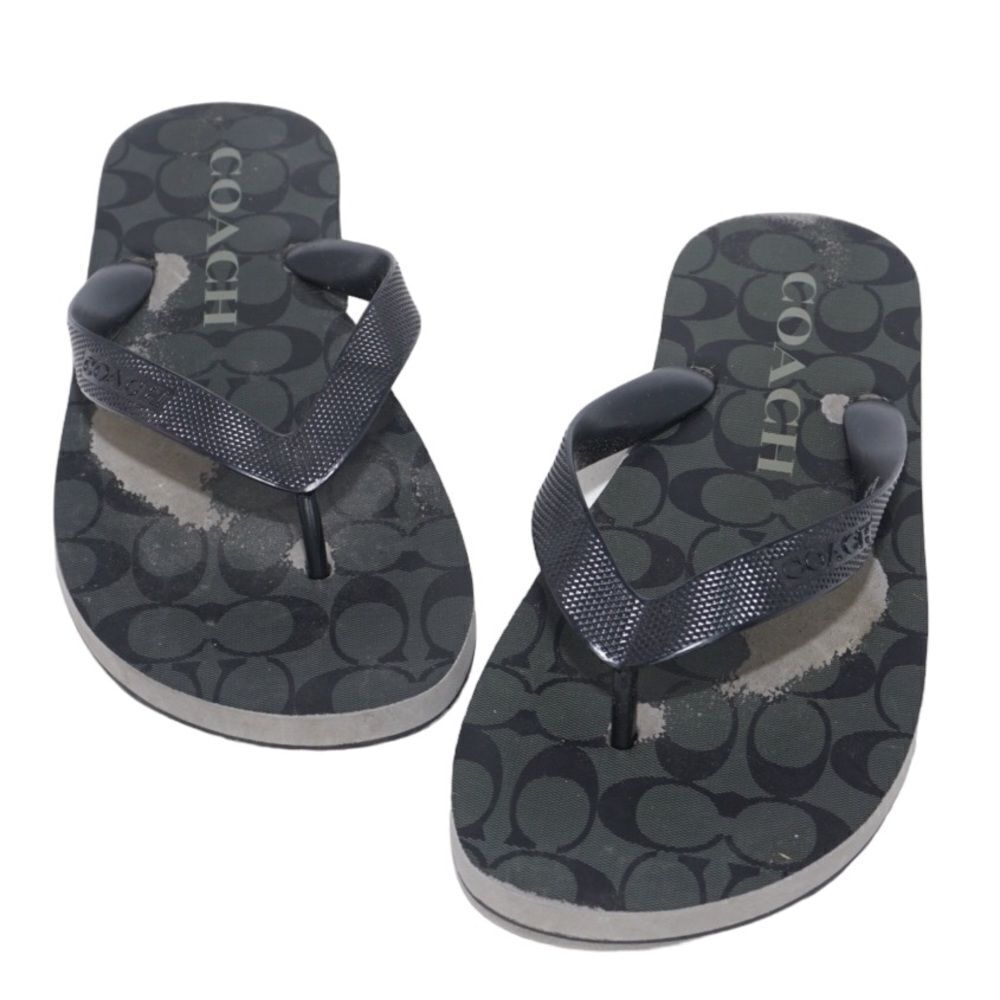 Coach Black Monogram Logo Flip Flops, Size 6
